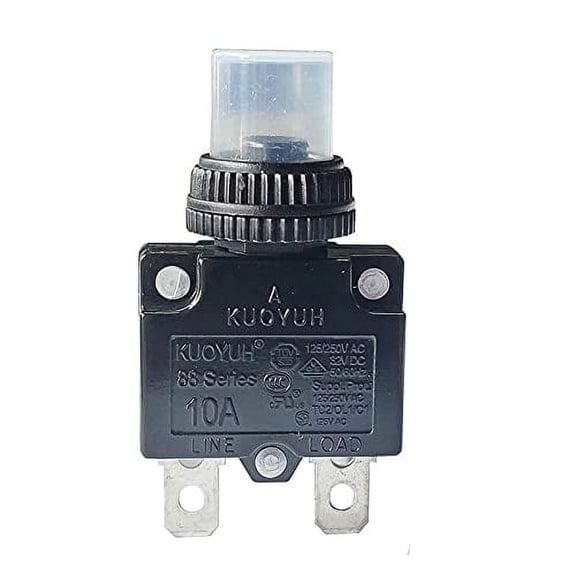 KUOYUH USA 10 Amp 88 Series Quick Connect Terminals Push-to-Reset Thermal Circuit Breaker with Transparent Waterproof Button Dust Cover (1 Pack)