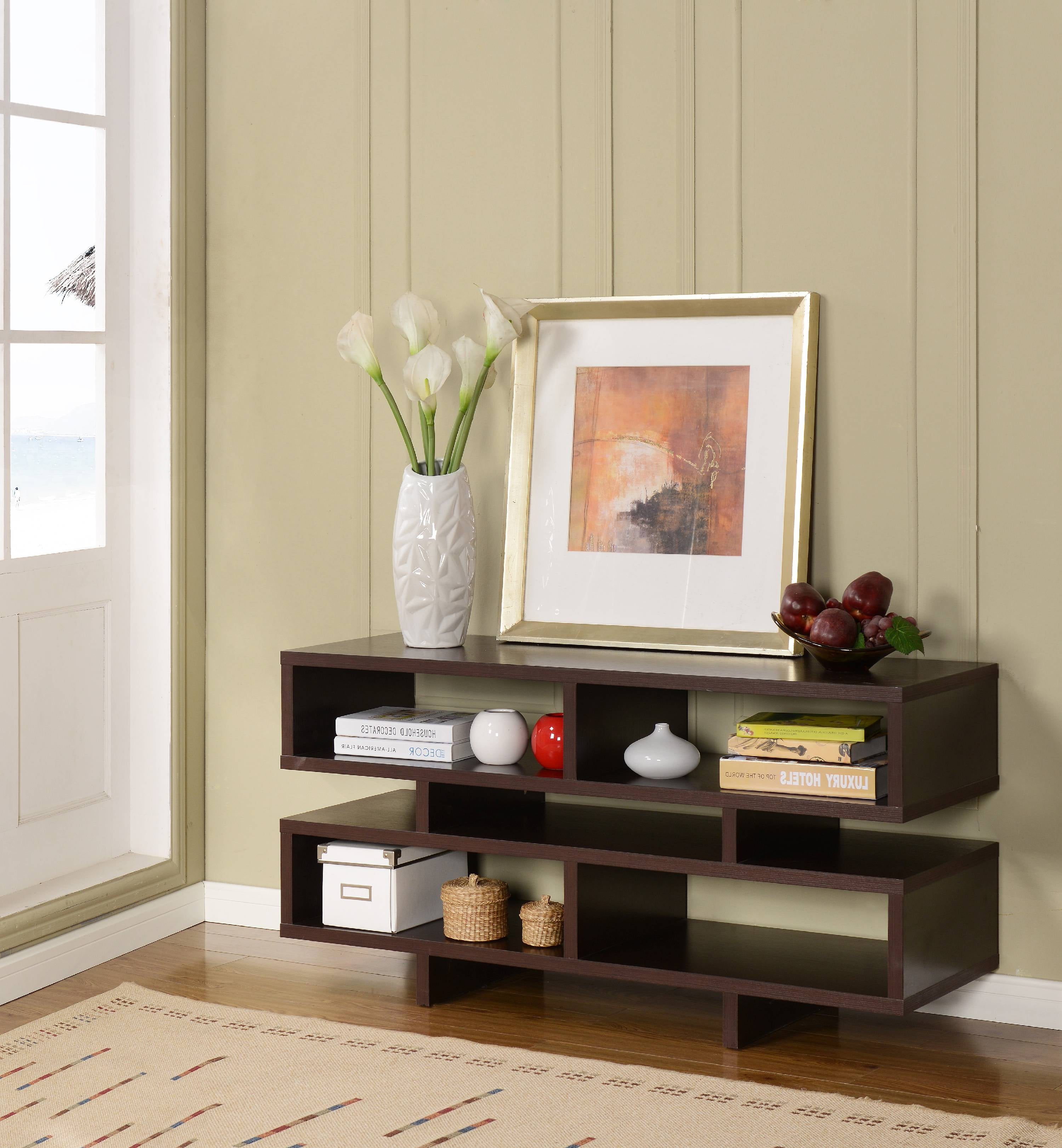 Elsie 47 Espresso Wood Transitional Entertainment Tv Stand 7 Shelf Elsie 47 Espresso Wood Transitional Entertainment Tv Stand 7 Shelf Storage Bookcase Display Com