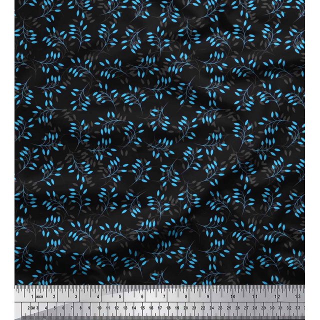 Soimoi Poly Georgette Fabric Artistic Leaves Fabric Prints by Yard 42 Inch Wide