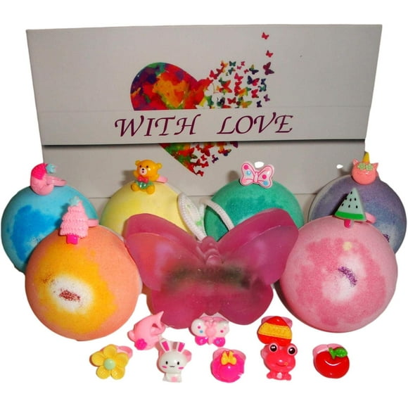 KIDS BATH BOMBS WITH A SURPRISE TOY INSIDE & BUTTERFLY SOAP ON THE ROPE Colored XL Bath Bombs
