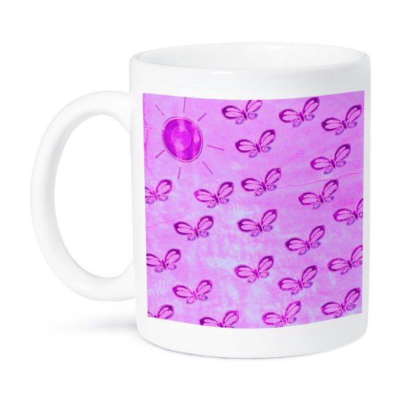 3dRose, Pretty Pink Sun and Butterflies Art Nature, 11oz Mug