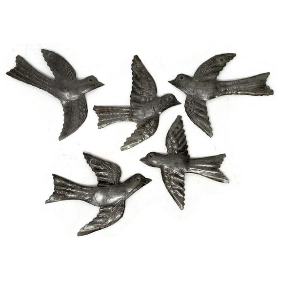 Set of 5 Small s Flying, Decorative , Metal Wall Hanging Ornaments, Haitian Recycled Figurines, Nature Inspired 4 x 5 Inches