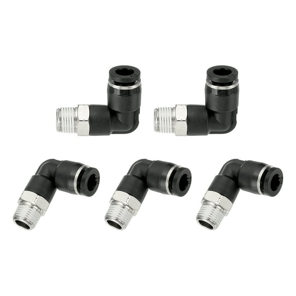 Uxcell 5 Pcs Push to Connect Fittings Male Elbow 1/4 Inch Tube OD x 1/8 Inch NPT Thread Pneumatic Tube Fitting, Black