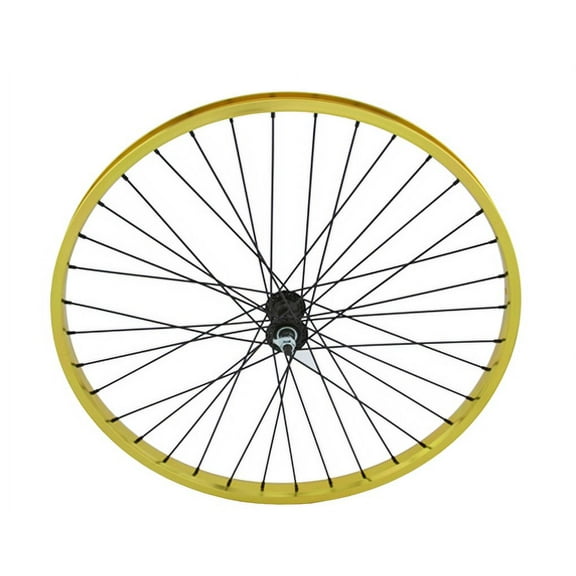26 x 1.75 Alloy Front Wheel 36 Spoke 12g Black 3/8 Axle Single Wall Gold. Bike Wheel, Bicycle wheel for 26" bikes.