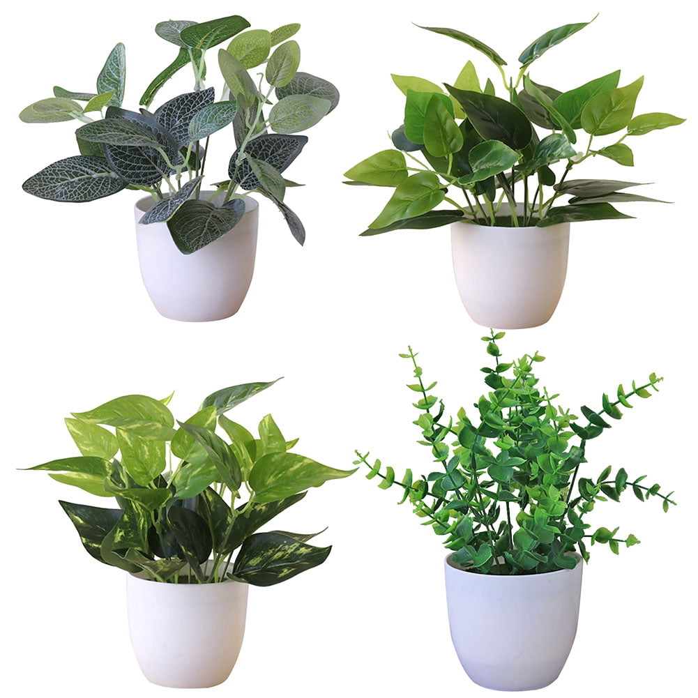 Limei Mini Fake Succulent Plants Artificial Plastic Succulents Potted Faux Eucalyptus Plants for Home Office Table Decoration (White Plastic Pots)