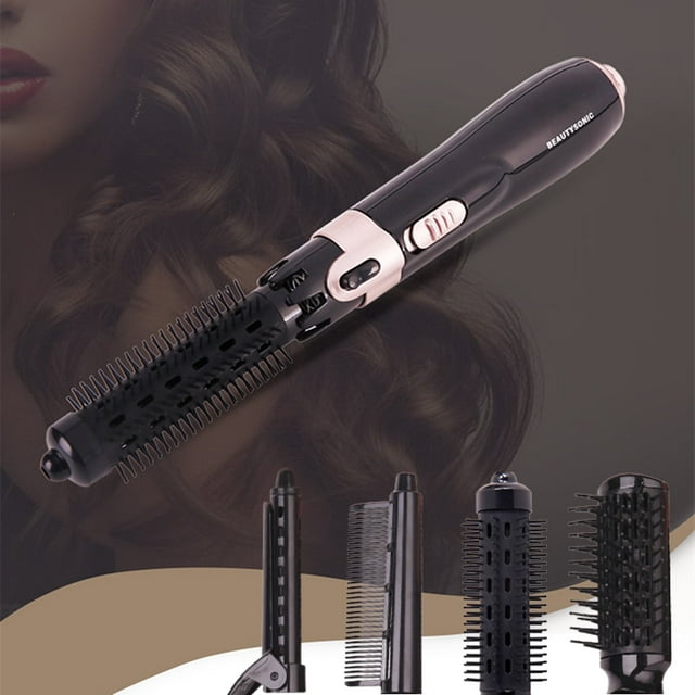 Brosse Chaude Démêlante à Rotation Automatique, Sèche-Cheveux et Styliseur, 4 Têtes de Brosse Interchangeables, Puissance 550w, 3 Réglages de Chaleur, pour Usage Domestique, Tendance, YISHFHP, Noir