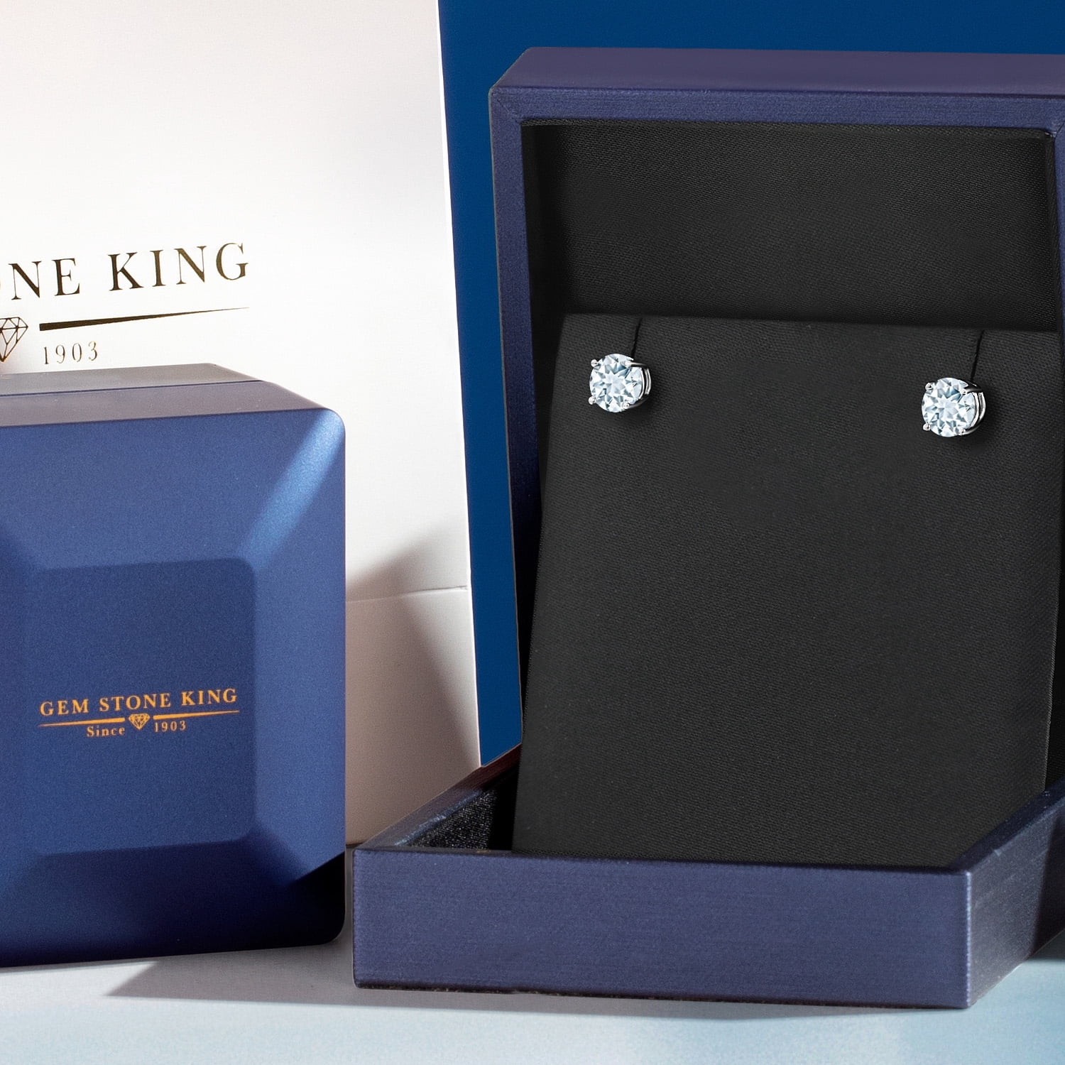 Gem Stone King 925 Sterling Silver Sky Blue Aquamarine Stud Earrings for Women | 1.50 Cttw | Gemstone March Birthstone | Round 6MM