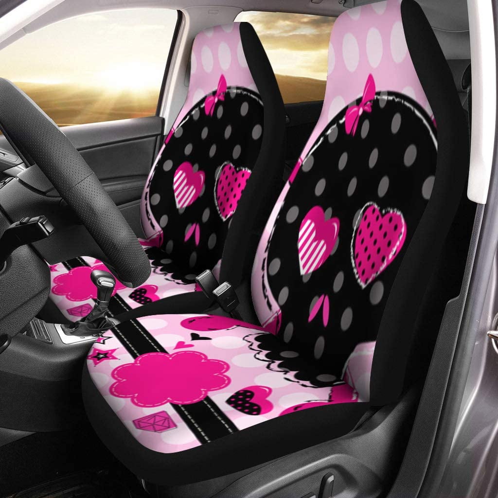 KXMDXA Set of 2 Car Seat Covers Pink Cute Aggressive Black and Red