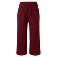 thumbnail image 4 of CHUOU 2024 Women's Casual Loose Elastic Waist Cotton Trousers Seven Point Wide Leg Pants, 4 of 5