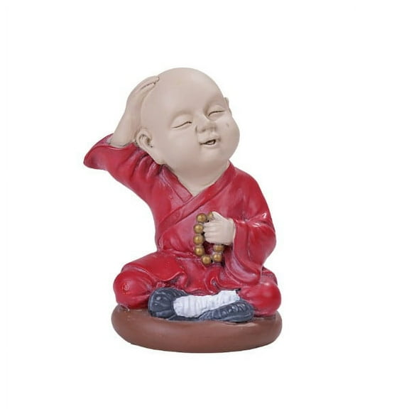 Seated Colorful Joyful Monk Rubbing Head Meditating Baby Buddha Resin Figurine