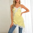 thumbnail image 2 of GEWSEY Lace Camisole Women Satin Tank Long Top Sleeveless Spaghetti Strap Silk Cami Shirt Asymmetrical Slip Dress Fashion (Yellow, L), 2 of 9