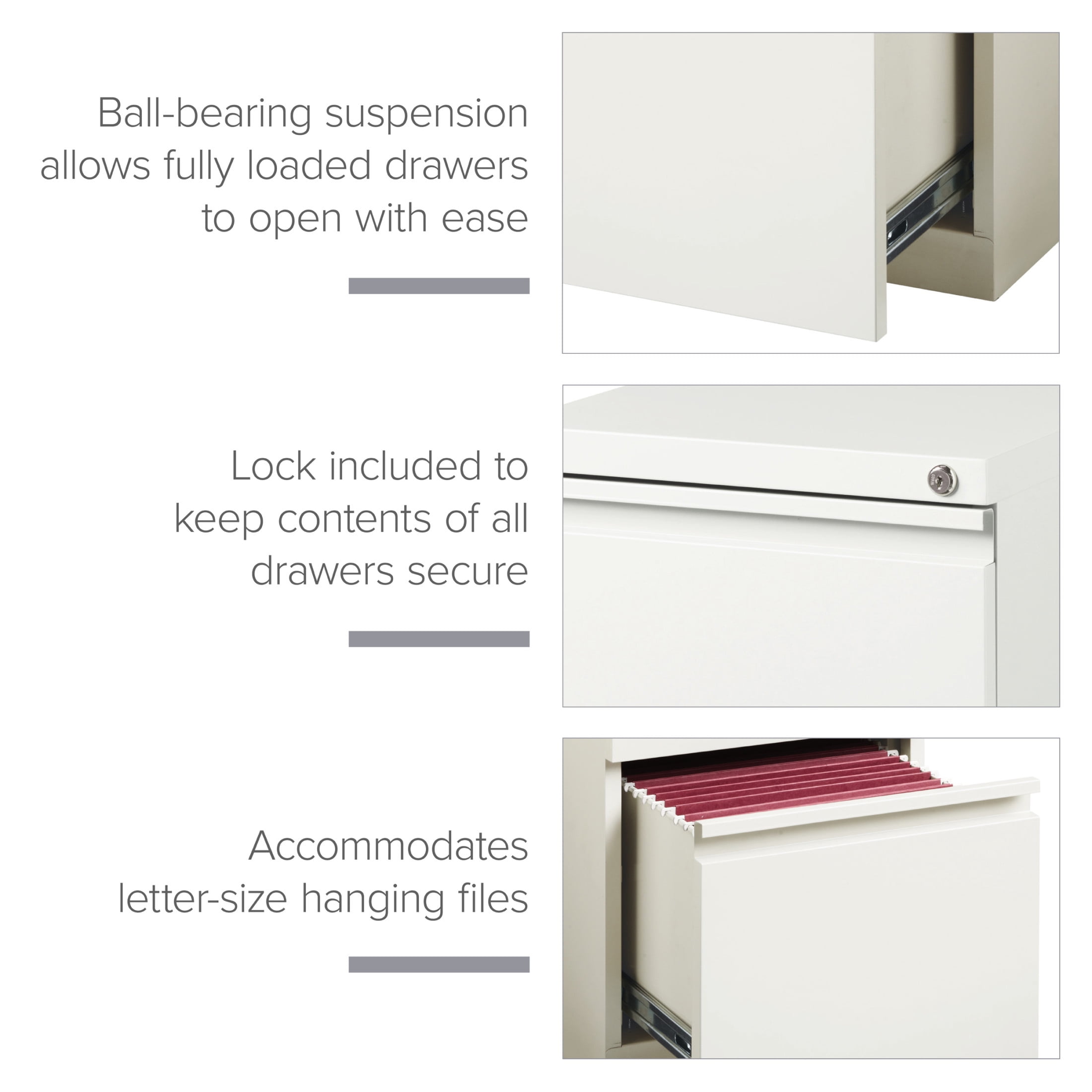 Hirsh Pro 20" Deep Mobile Pedestal File Cabinet 3 Drawer Box-Box-File, Letter Width, White