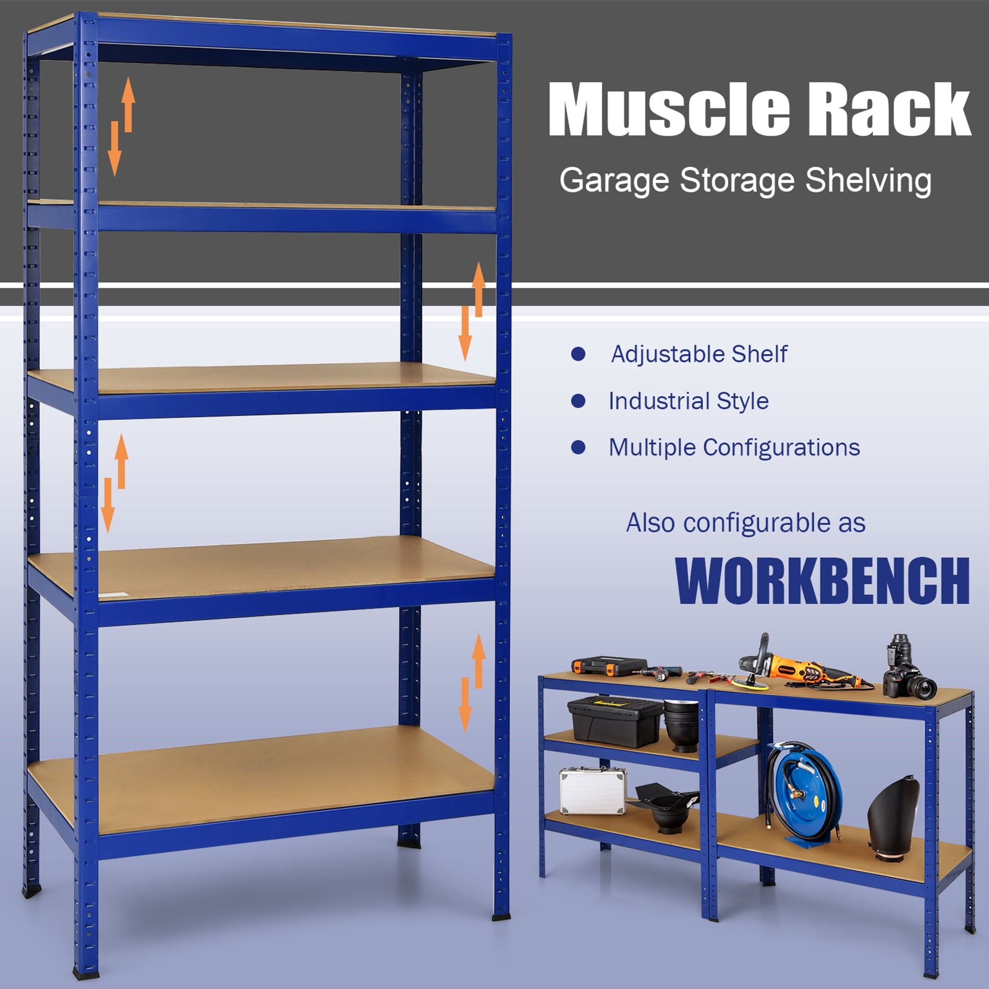 Gymax 3PCS 72'' Steel 5-tier Shelf Metal Storage Adjustable Unit Garage Blue