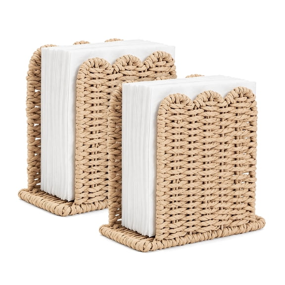 2Pcs Wrick Napkin Holder with Scalloped Edge, Rustic Napkin Holder for Table, Paper Dispenser for Kitchen, Party, Dining Hotel (Brown)