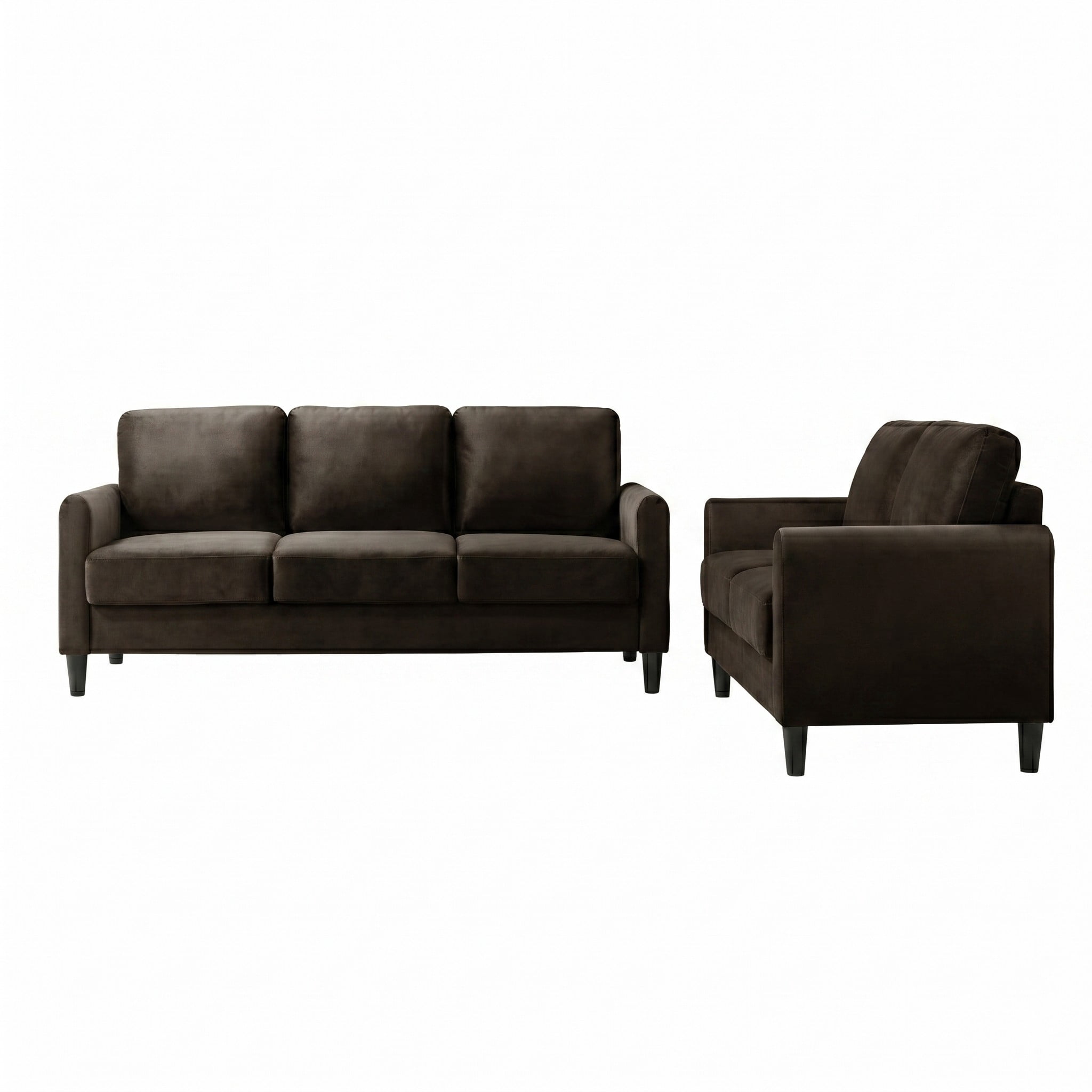 Home Design Airell 2-Piece Living Room Set with Loveseat and Sofa, Soft Velvet Fabric, Modern Upholstered Design, Brown