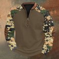 thumbnail image 1 of Blusas y camisas de manga larga con cuello redondo para hombre, talla grande, media cremallera, cuello redondo, estampado vintage de camuflaje, blusa de poliéster de manga larga para hombre, 1 of 4