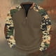 thumbnail image 1 of Blusas y camisas de manga larga con cuello redondo para hombre, talla grande, media cremallera, cuello redondo, estampado vintage de camuflaje, blusa de poliéster de manga larga para hombre, 1 of 4