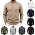 thumbnail image 2 of IAJDKMEK Men's Long Sleeve Henley T-Shirts - Solid Color Jacquard Pattern Pullover Tee Button Down for Men with Square Design and Casual Fit Outdoor Wear,Light Gray L, 2 of 8