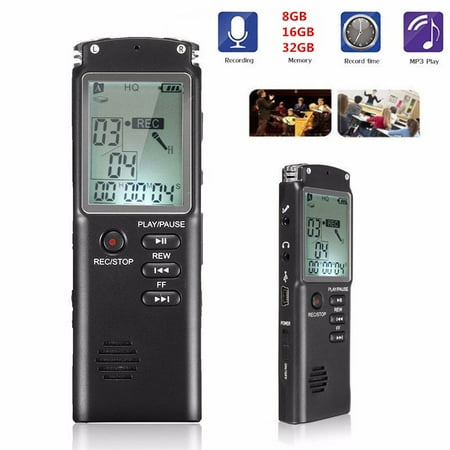 Compumatic Time Recorders - Professional Digital Voice Recorder 16GB Sound Audio Recorder Time Display USB Built-in Microphone MP3 Player (Black)