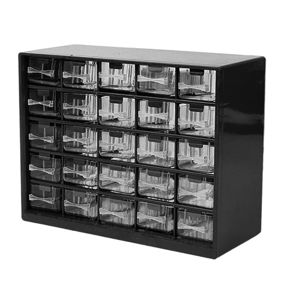 Durable Hardware Cabinet Tool Storage Box with 25 Pieces Drawer, Black