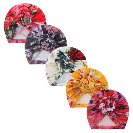 

Relanfenk Baby Hats Toddler Kids Girl Floral Knotted Turban Beanie Headwear Accessories 5PC Hat