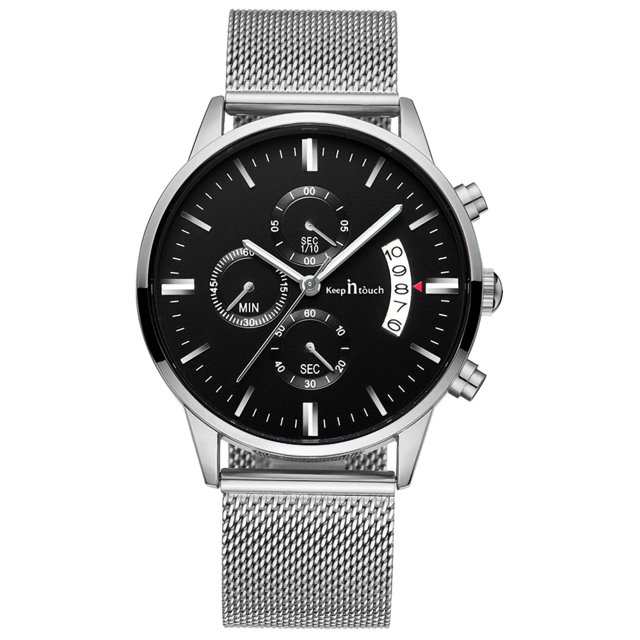 Reloj de pulsera para hombre, resistente al agua, deportivo, analógico, de cuarzo, esfera ultrafina, de malla de acero inoxidable, con fecha