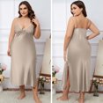 thumbnail image 5 of Naittoop Women Plus Size Sleep Dress Soft Satin Lace V Neck Nightdress Sleeveless Strappy Sexy Nightgowns Split Chemise, 5 of 5