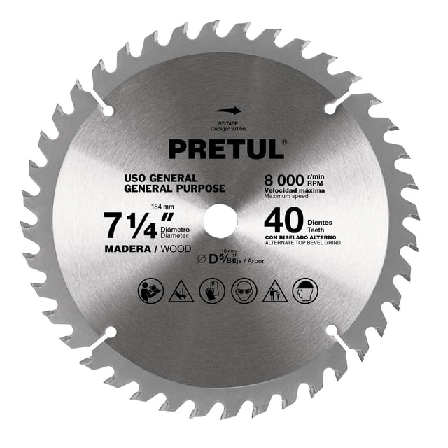 Disco Sierra P/madera7-1/4 40 Dientes C5/8 Pretul Pretul ST-740P