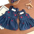 thumbnail image 3 of Small Dogs Dress,Heart Print Puppy Denim Skirt,Chihuahua Yorkies Female Dog Clohtes,Girl Doggie Cats Skirt Outfits XS, 3 of 8