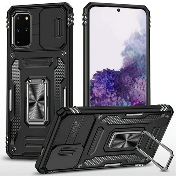 XPM for Samsung Galaxy S20 Ultra Phone Case, Tough Hybrid Case with Movable Camera Window & Metal Ring Stand Shockproof Cover for Galaxy S20 Ultra (Black)