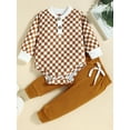 thumbnail image 3 of Bagilaanoe 2pcs Newborn Baby Boy Girl Long Pants Set Checkerboard Print Long Sleeve Romper Tops + Tie-Up Trousers 3M 6M 12M 18M 24M Infant Fall Long Pants Set, 3 of 9