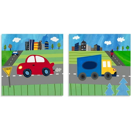 Wall Art Set Of 2 oopsy daisy too transportation, blue truck/red car canvas wall art Wall Art Set Of 2 oopsy daisy too transportation, blue truck/red car canvas wall art