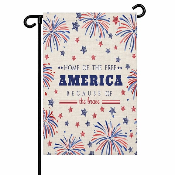 Independence Day Garden Flag 12x18 Inch America Fireworks Red Blue Star Vintage Double Sided Small Decorative Garden Flags for Outside, Outdoor Yard Porch Lawn Decoration