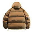 thumbnail image 3 of Men's Cargo Puffer Jackets Hooded Winter Coats Thickened Long Sleeve Padded Jacket Winter Warm Down Jacket with Zipper Pockets Khaki L, 3 of 5