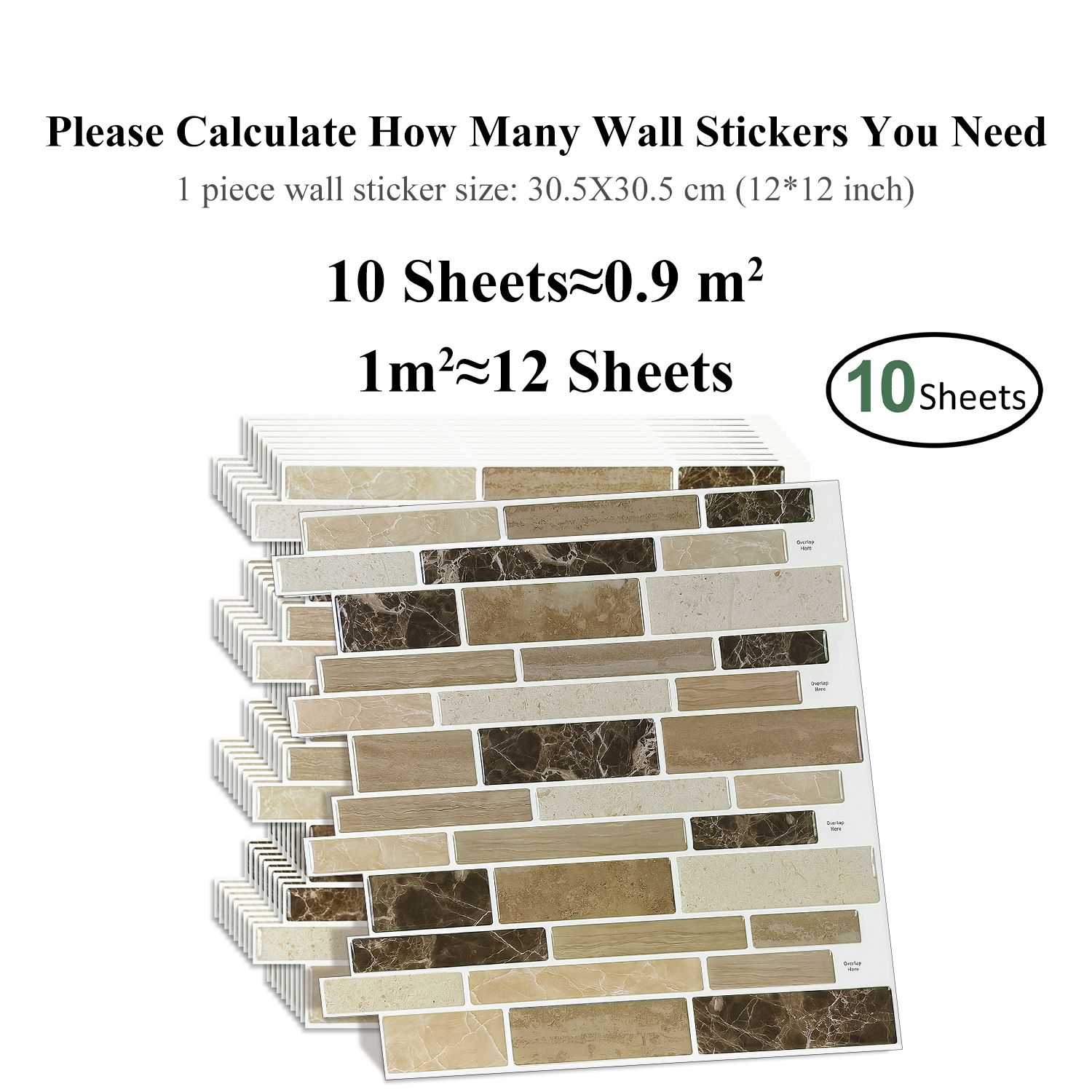Clever Mosaics 12" x 12" Marble Vinyl Tiles, for Kitchen Backsplash 10 Pieces