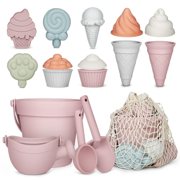 Set de silicona MarcZero de 17 piezas de Beach Toys para niños pequeños, color rosa