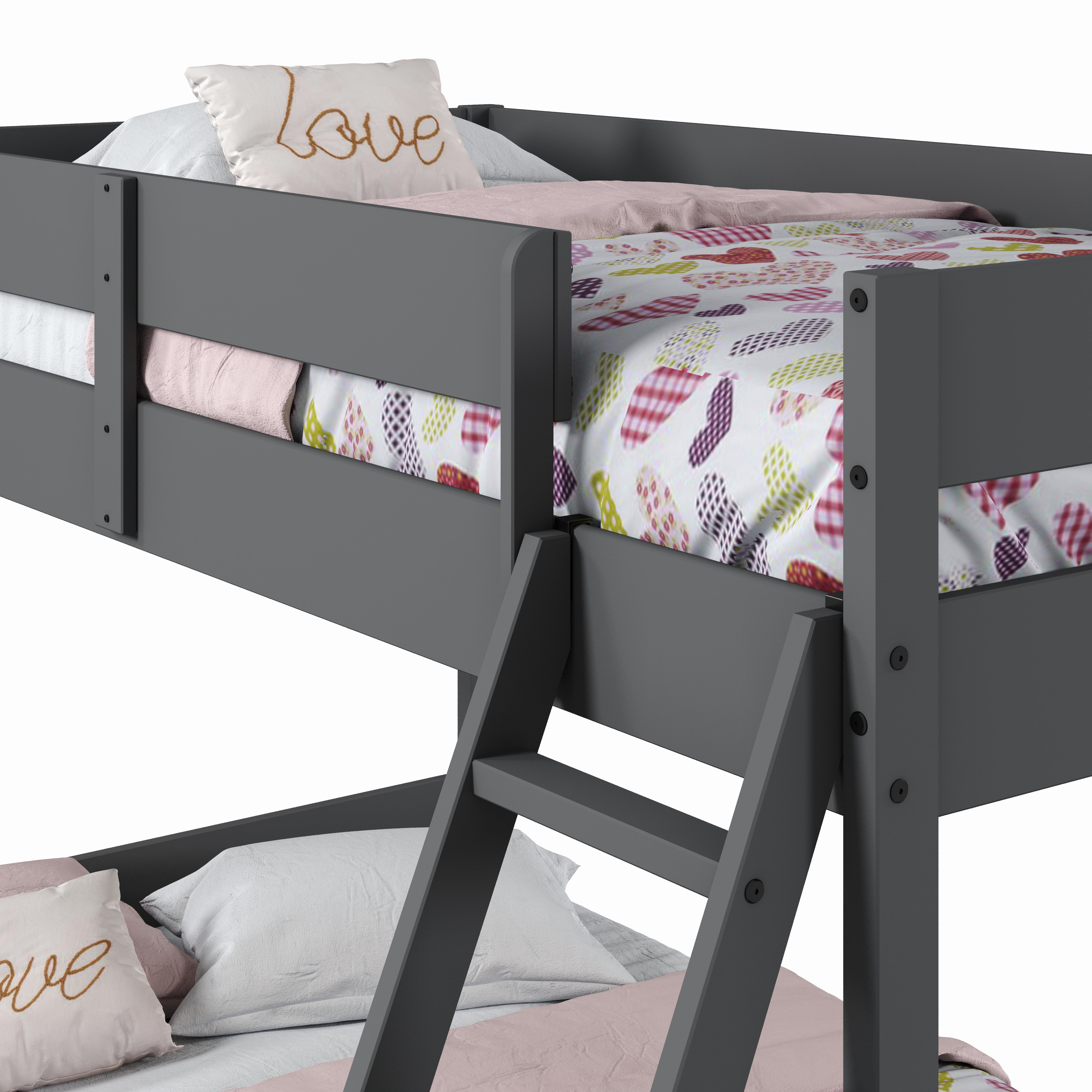 Donco Kids Low Board Panel Twin Over Full Bunkbed with Trundle, Dark Grey
