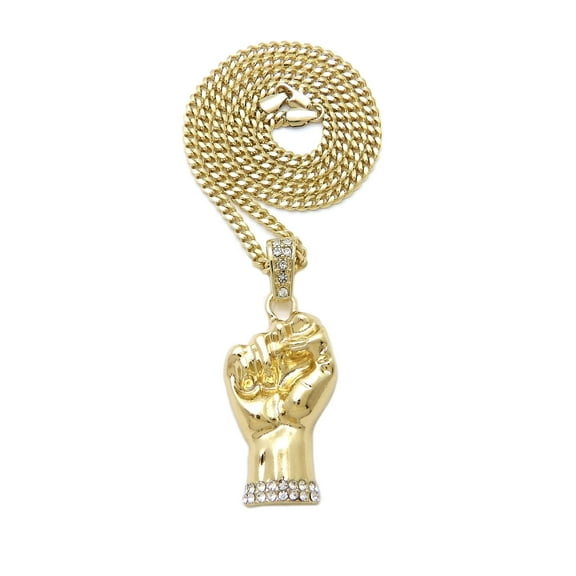 Stud Power Fist Pendant Pendant with 4mm Cuban Chain Necklace, Gold-Tone, 27"