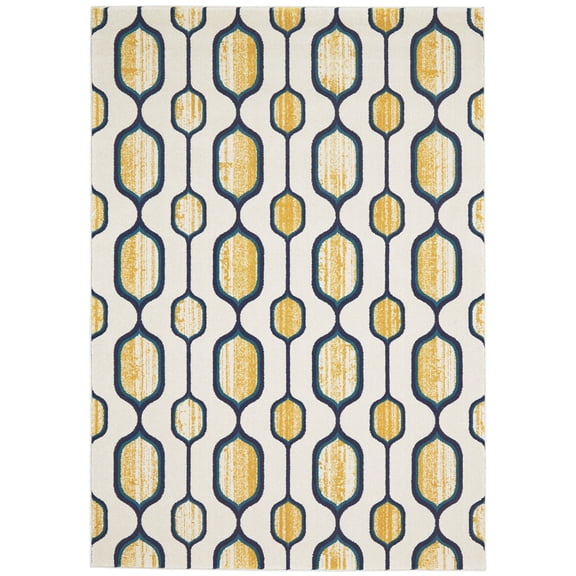 Feizy Brixton Modern Geometric, Ivory/Yellow/Blue, 6'7" x 9'6" Area Rug Easy Care Stain Resistant Fade Resistant Bohemian & Eclectic Abstract Design Carpet for Living Dining Bed Room