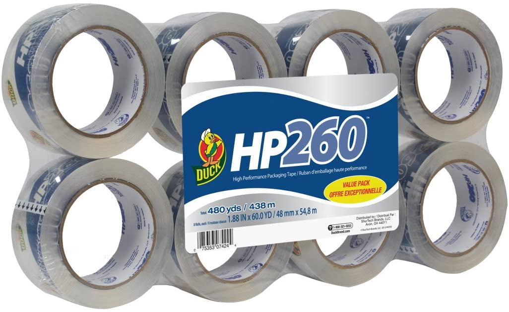 Duck HP260 Packing Tape Refill, 8 Rolls, 1.88 Inch x 60 Yard, Clear