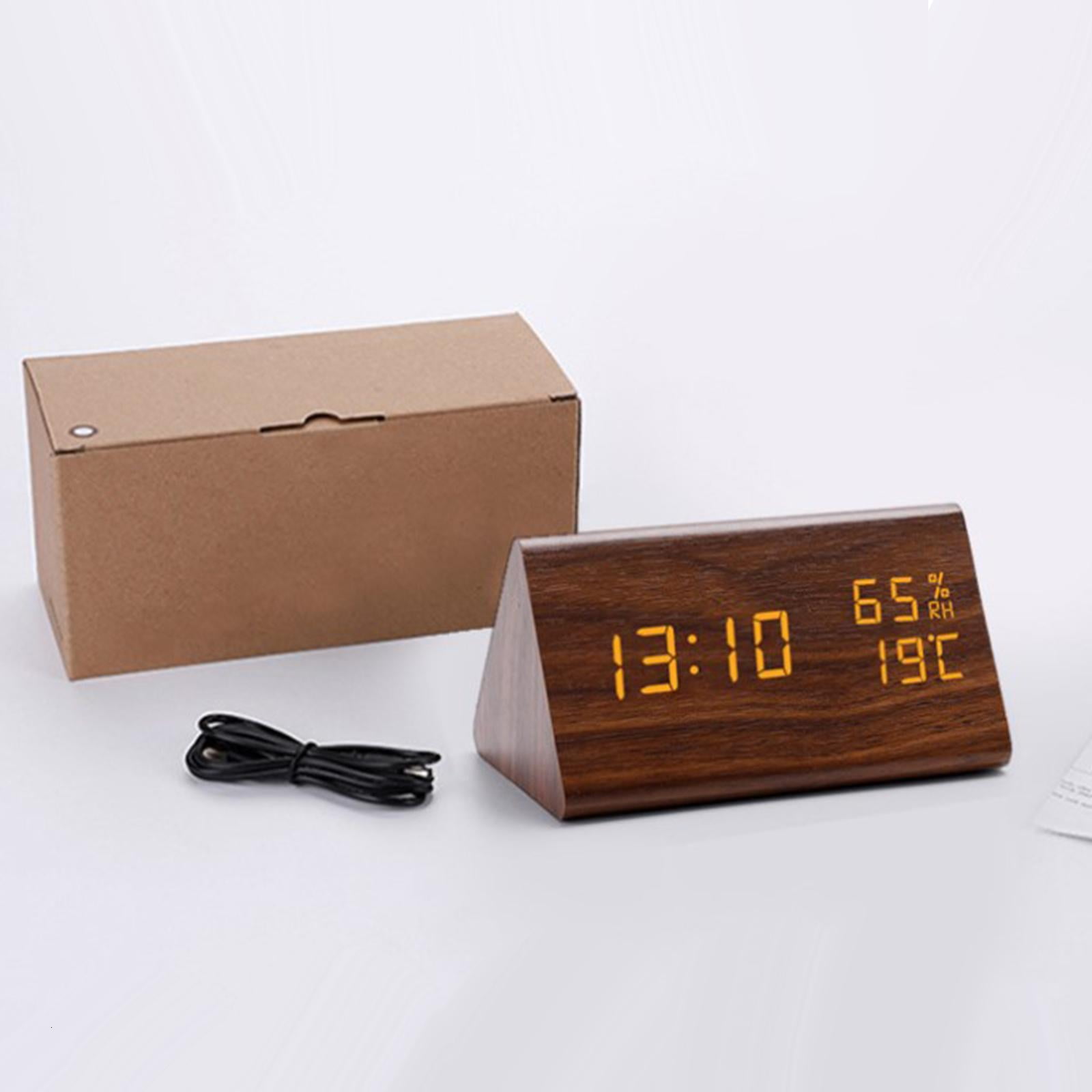 Giaone Digital Clock Wood Triangular Led Alarm Clock Table Humidity Temperature for Home Bedroom Office Desktop Decor Gift Supplies