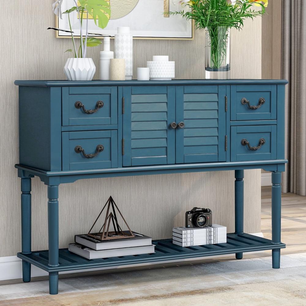 Console Table Sideboard For Entryway Sofa Table With Shutter Doors And 4 Storage Drawers Antique Navy Walmartcom Walmartcom