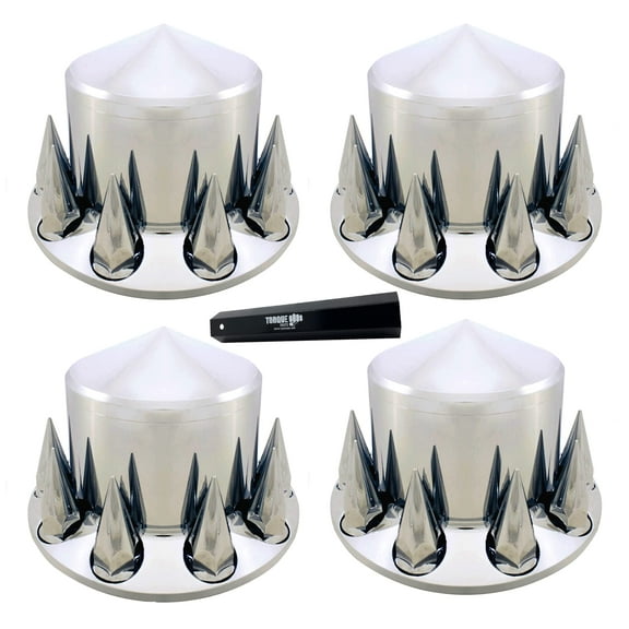 TORQUE 4 of Rear Axle Wheel Cover Spiked Hubcap 33mm Screw-On ABS Chrome Plastic for Semi Truck (Universal Fit) (TR586-TWC)