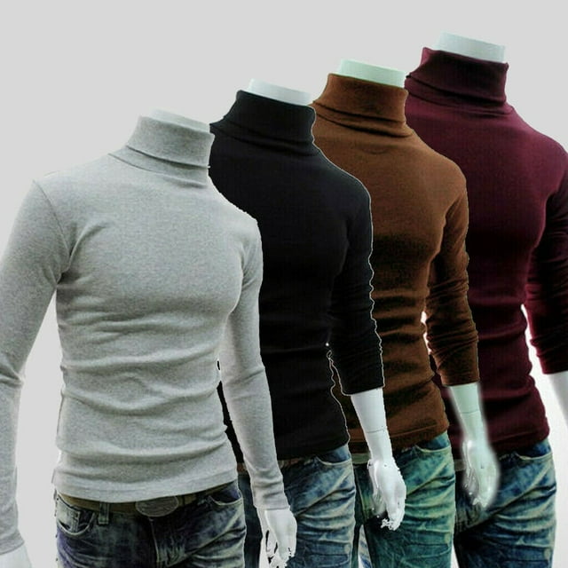 Men Slim Warm Cotton High Neck Pullover Jumper Sweater Top Turtleneck Sweaters