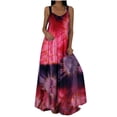 thumbnail image 2 of HKEJIAOI Liquidation Robes Décontractées pour Femmes Robe d'Anniversaire Mode d'Été Décontractée Col Rond Imprimé Régulier Ceintures Robe Longueur au Sol Rouge, 2 of 9