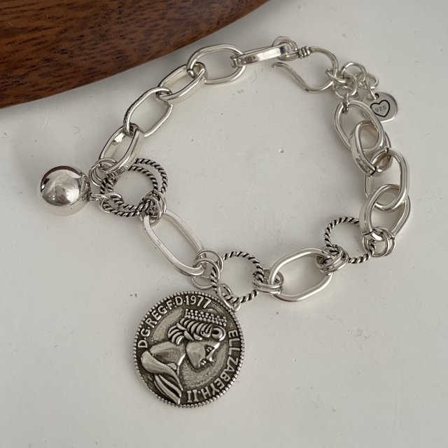 Pulsera de Metal de Plata de Ley 925 100% s贸lida para mujer, pulsera de cadena de coraz贸n Retro Simple hecha a mano Vintage, regalo de cumplea帽os para fiesta
