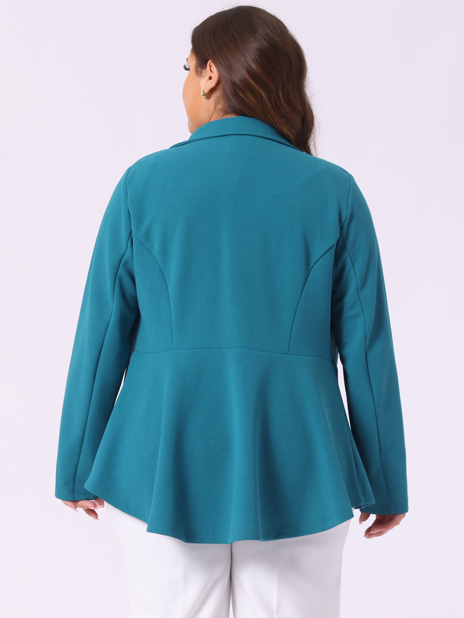 Women's Plus Size Blazer Notch Panel Work Business Casual Suit Jacket 3X Lake Blue