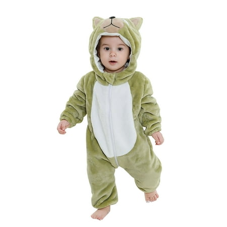 Penkiiy Kids Animal Baby Boys Girls Hooded Long Sleeve Flannel Jumpsuit Funny Clothes Homewear 3 Years Green
