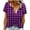 Purple, variant on Womens Short Sleeve Shirt Plaid Print Button Round-Neck T-Shirt Blouses Blue