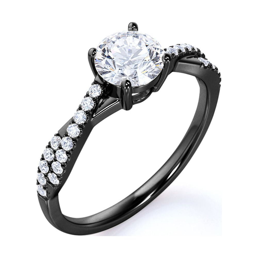 JeenMata Twisted Infinty Shank - 1 TCW Round Cut Moissanite - Engagement Ring with Pave Accents - 18K Black Gold Plating over Silver